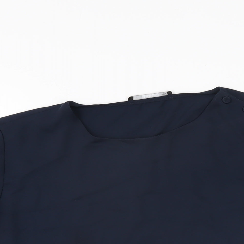Mango Womens Blue Polyester Basic Blouse Size S Round Neck
