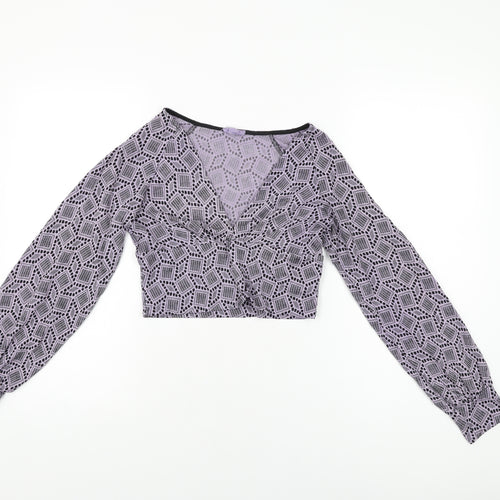 Pins & Needles Womens Purple Geometric Polyester Cropped T-Shirt Size S V-Neck
