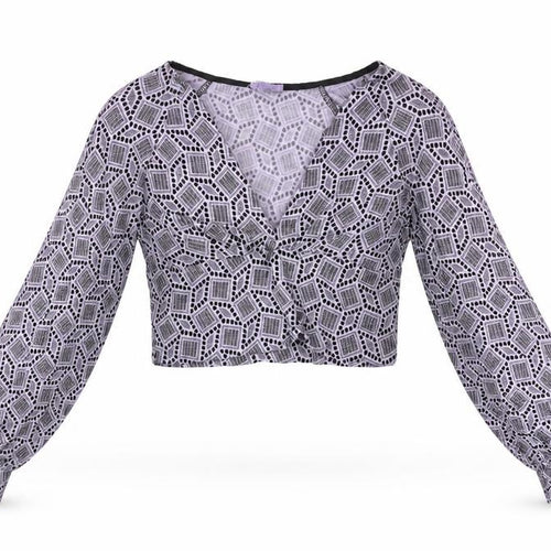 Pins & Needles Womens Purple Geometric Polyester Cropped T-Shirt Size S V-Neck