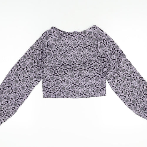 Pins & Needles Womens Purple Geometric Polyester Cropped T-Shirt Size S V-Neck