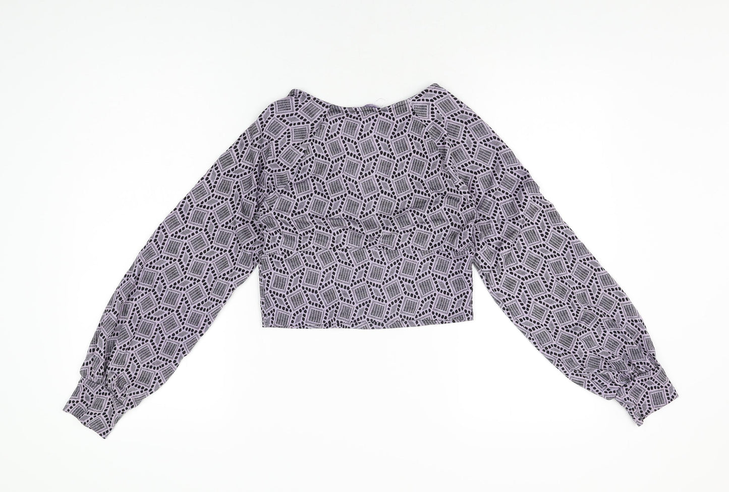 Pins & Needles Womens Purple Geometric Polyester Cropped T-Shirt Size S V-Neck