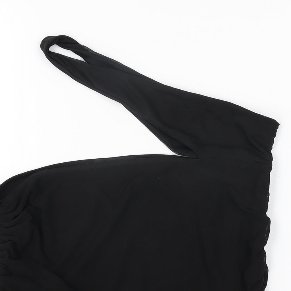 PRETTYLITTLETHING Womens Black Polyester Basic T-Shirt Size 8 One Shoulder