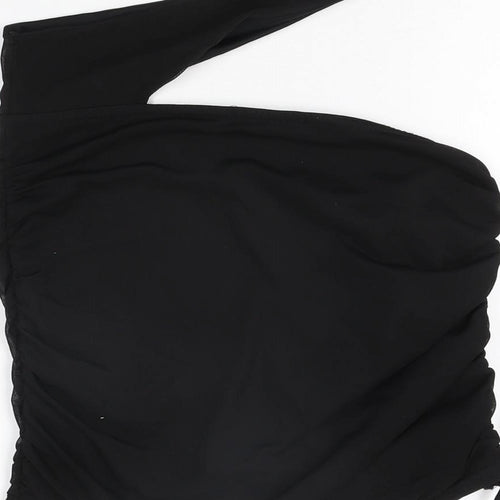 PRETTYLITTLETHING Womens Black Polyester Basic T-Shirt Size 8 One Shoulder