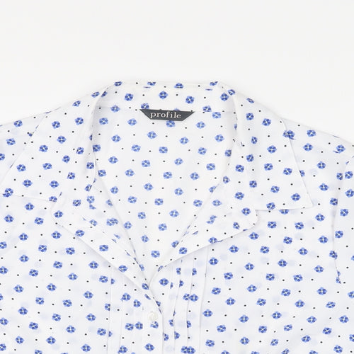 BHS Womens White Floral Polyester Basic Button-Up Size 12 Collared