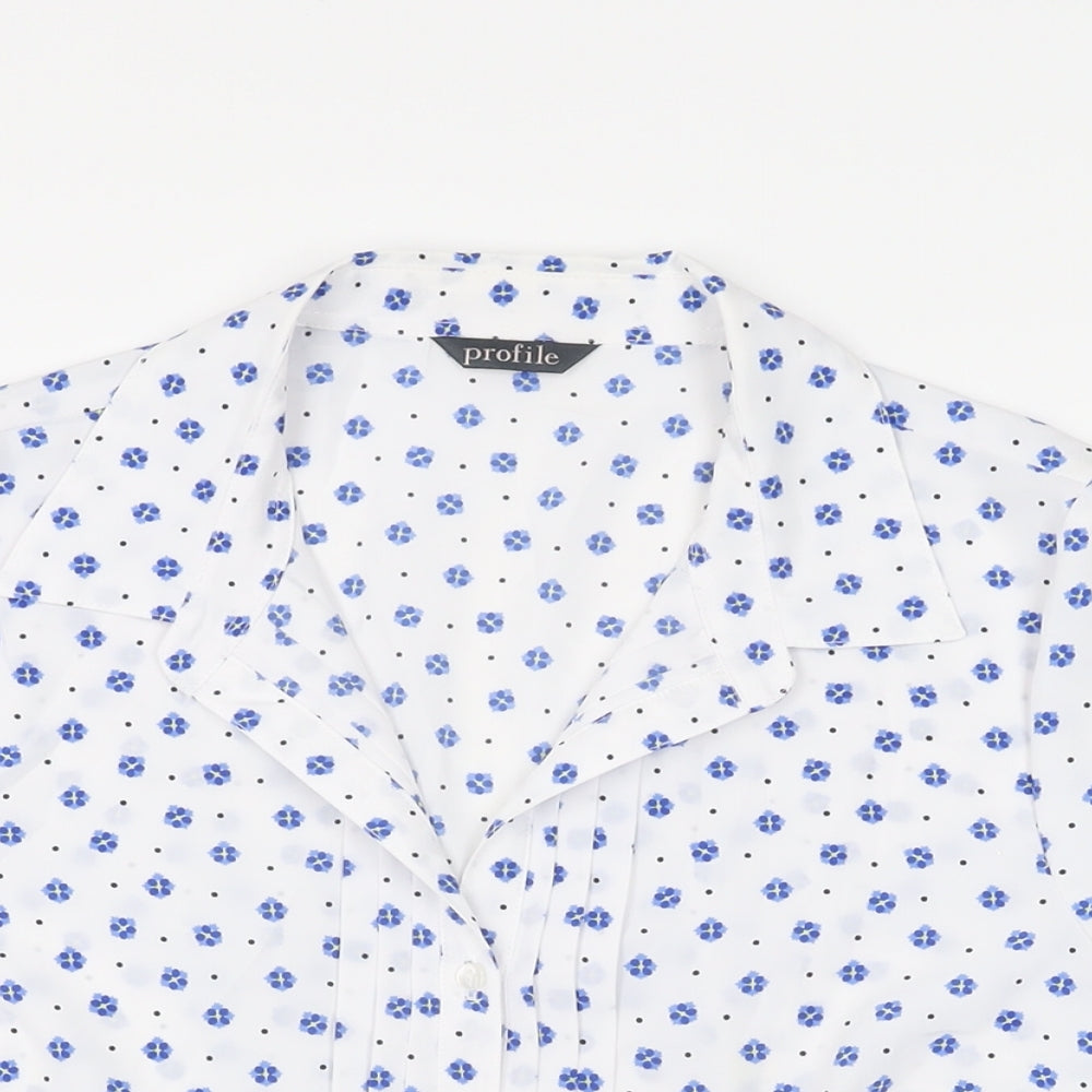 BHS Womens White Floral Polyester Basic Button-Up Size 12 Collared