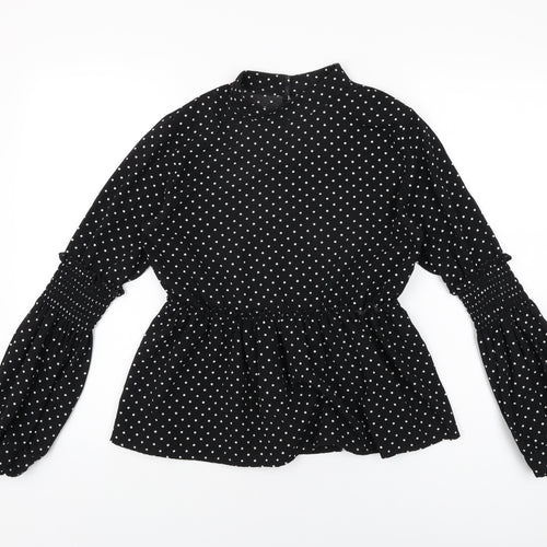 Boohoo Womens Black Polka Dot Polyester Basic Blouse Size 8 Round Neck