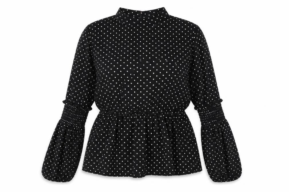 Boohoo Womens Black Polka Dot Polyester Basic Blouse Size 8 Round Neck