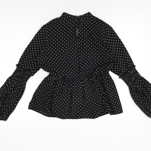 Boohoo Womens Black Polka Dot Polyester Basic Blouse Size 8 Round Neck