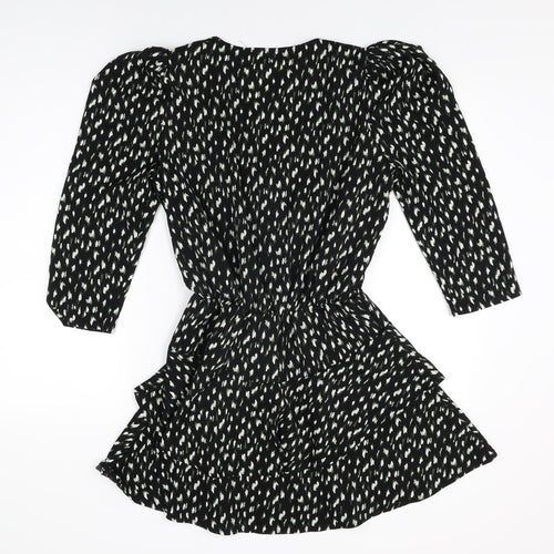 AX Paris Womens Black Geometric Polyester Skater Dress Size 10 V-Neck Pullover