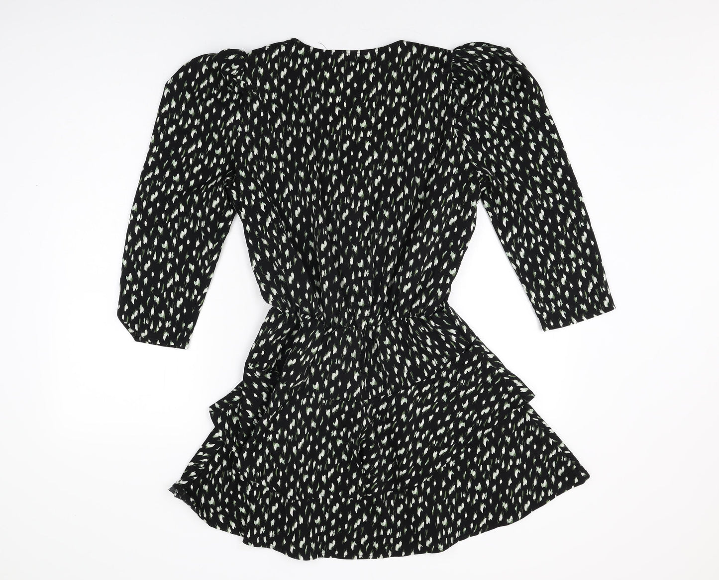 AX Paris Womens Black Geometric Polyester Skater Dress Size 10 V-Neck Pullover