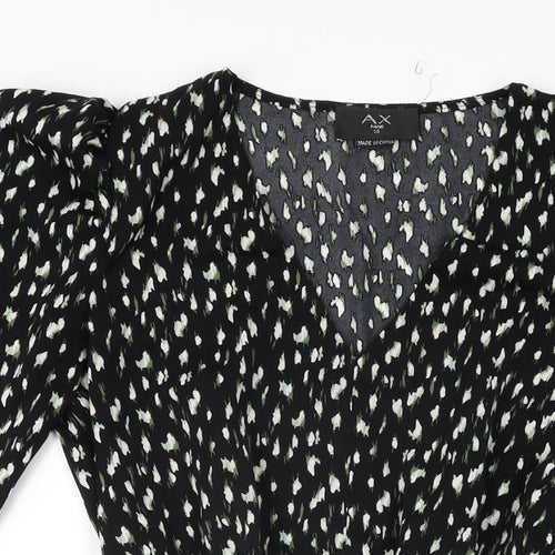 AX Paris Womens Black Geometric Polyester Skater Dress Size 10 V-Neck Pullover