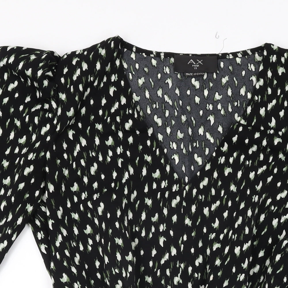 AX Paris Womens Black Geometric Polyester Skater Dress Size 10 V-Neck Pullover