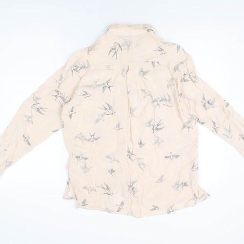 Zara Womens Pink Geometric Viscose Basic Button-Up Size L Collared - Bird Print