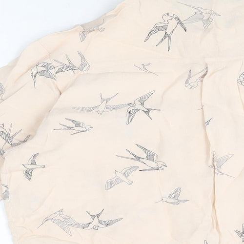 Zara Womens Pink Geometric Viscose Basic Button-Up Size L Collared - Bird Print
