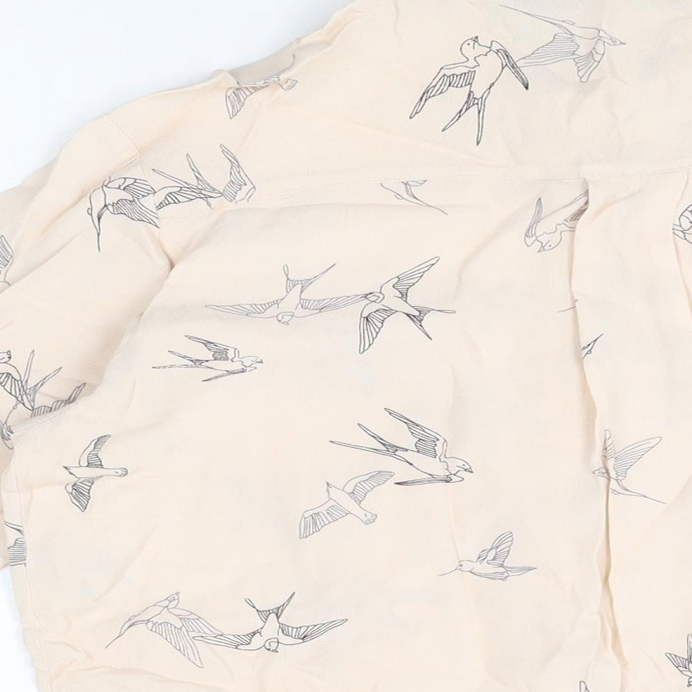 Zara Womens Pink Geometric Viscose Basic Button-Up Size L Collared - Bird Print
