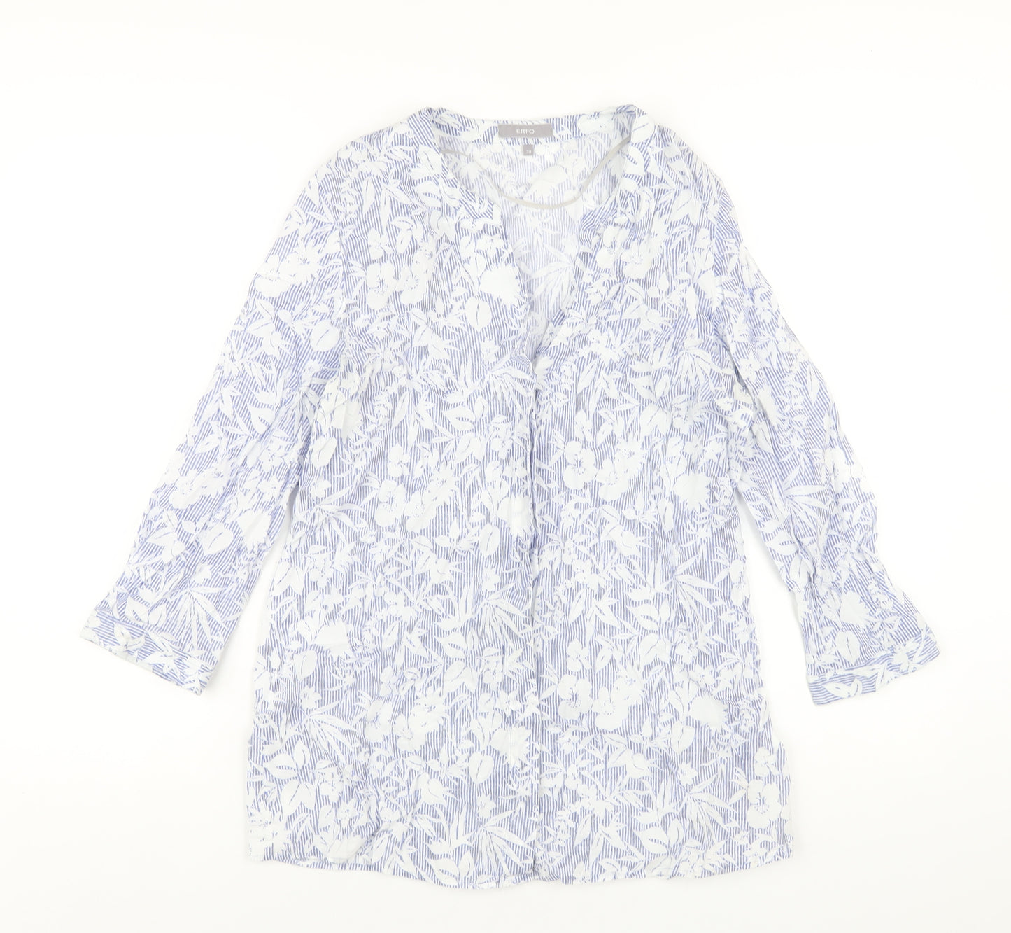 ERFO Womens Blue Geometric Cotton Basic Button-Up Size 10 V-Neck