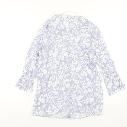 ERFO Womens Blue Geometric Cotton Basic Button-Up Size 10 V-Neck