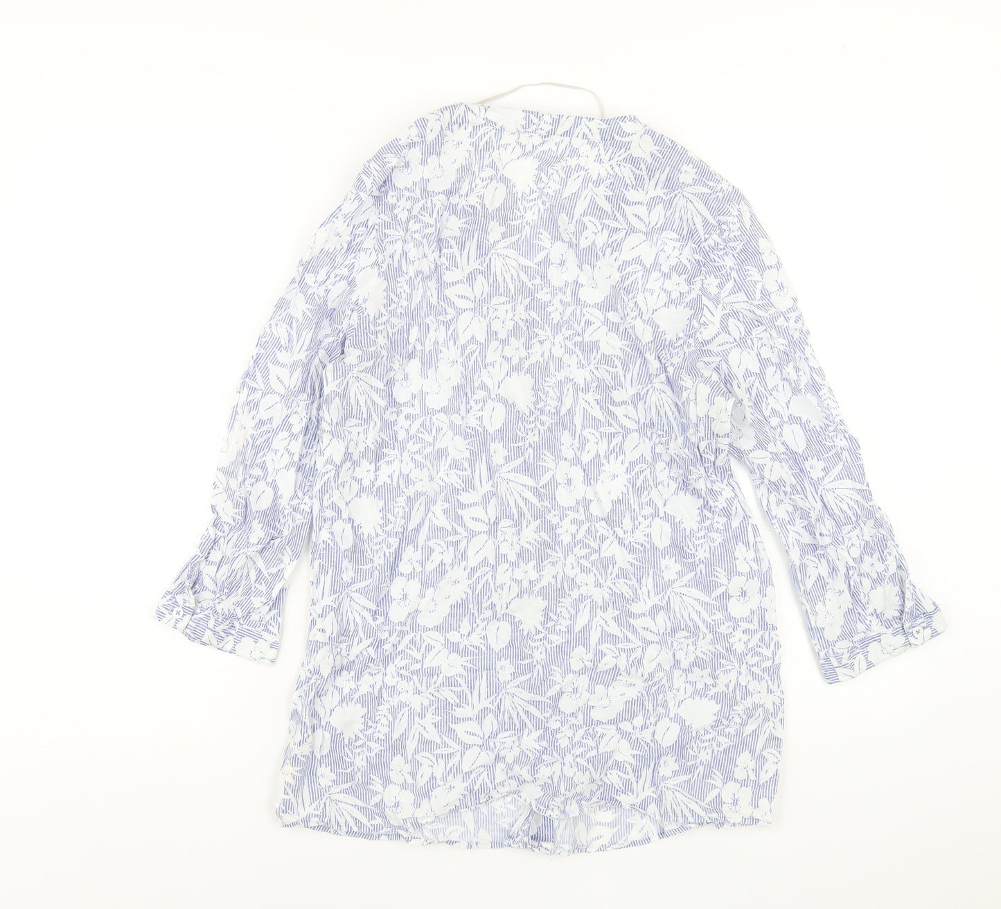 ERFO Womens Blue Geometric Cotton Basic Button-Up Size 10 V-Neck