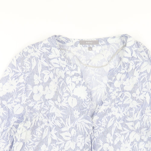 ERFO Womens Blue Geometric Cotton Basic Button-Up Size 10 V-Neck