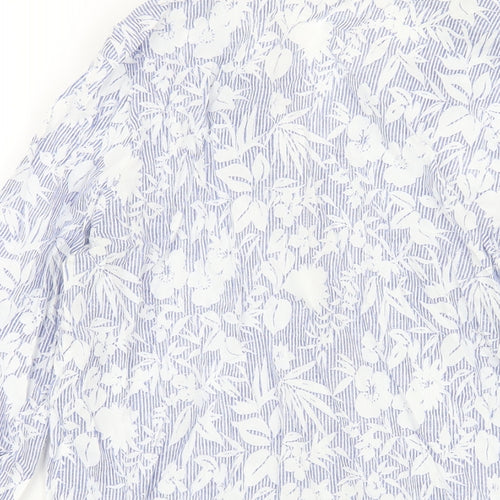 ERFO Womens Blue Geometric Cotton Basic Button-Up Size 10 V-Neck