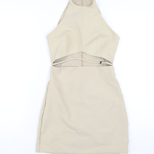 Zara Womens Beige Polyester Mini Size XS Round Neck Zip