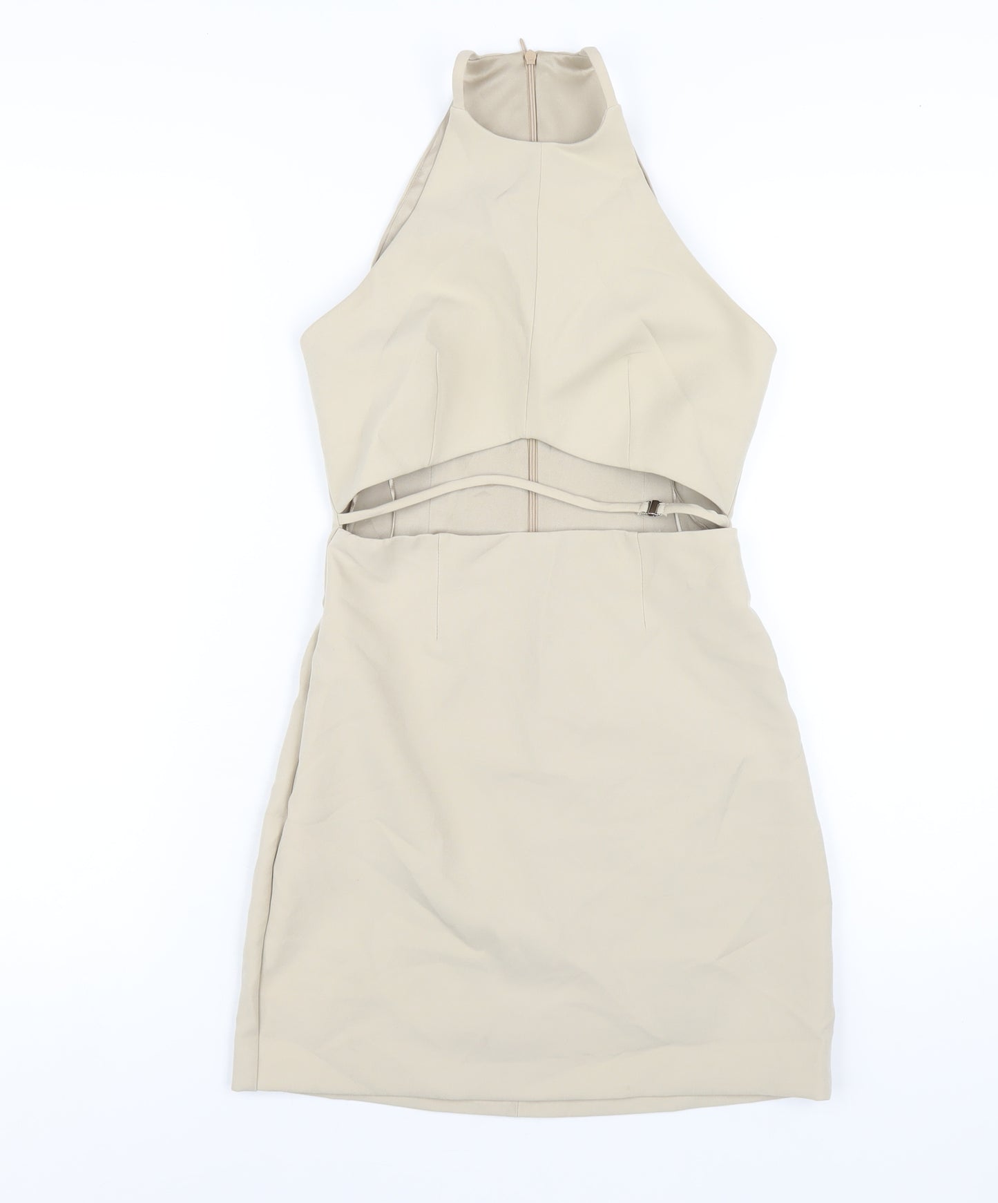 Zara Womens Beige Polyester Mini Size XS Round Neck Zip