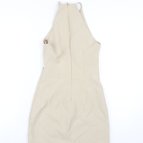 Zara Womens Beige Polyester Mini Size XS Round Neck Zip