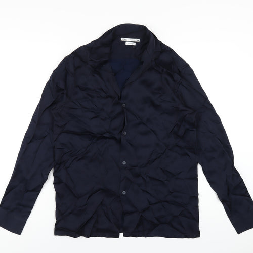 Zara Mens Blue Polyester Button-Up Size S Collared Button