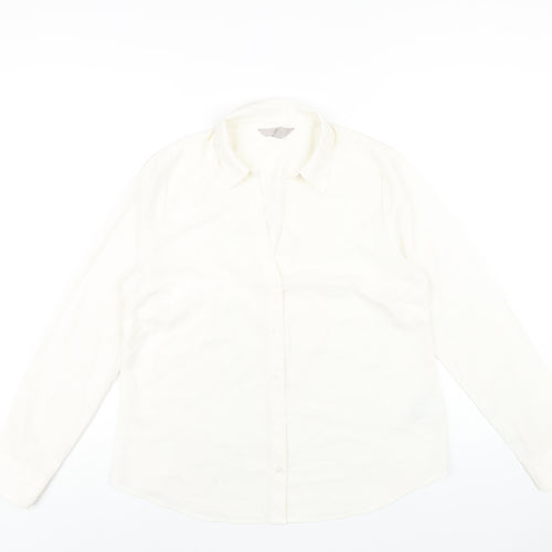 H&M Womens White Polyester Basic Button-Up Size 14 Collared