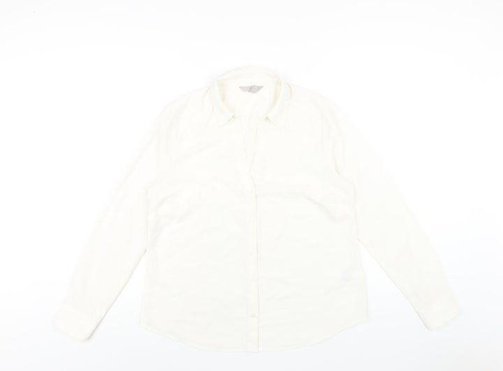 H&M Womens White Polyester Basic Button-Up Size 14 Collared