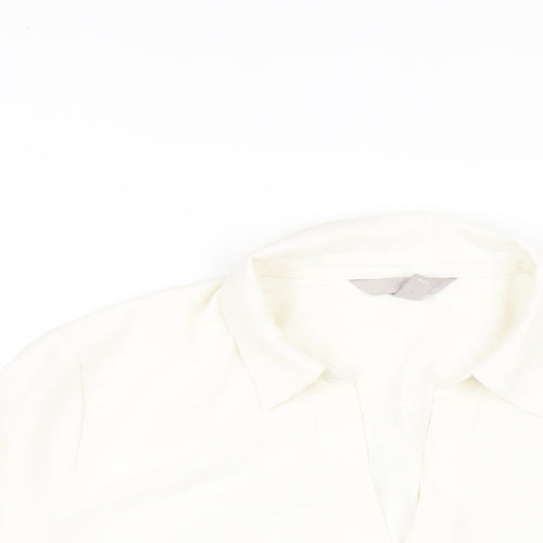 H&M Womens White Polyester Basic Button-Up Size 14 Collared