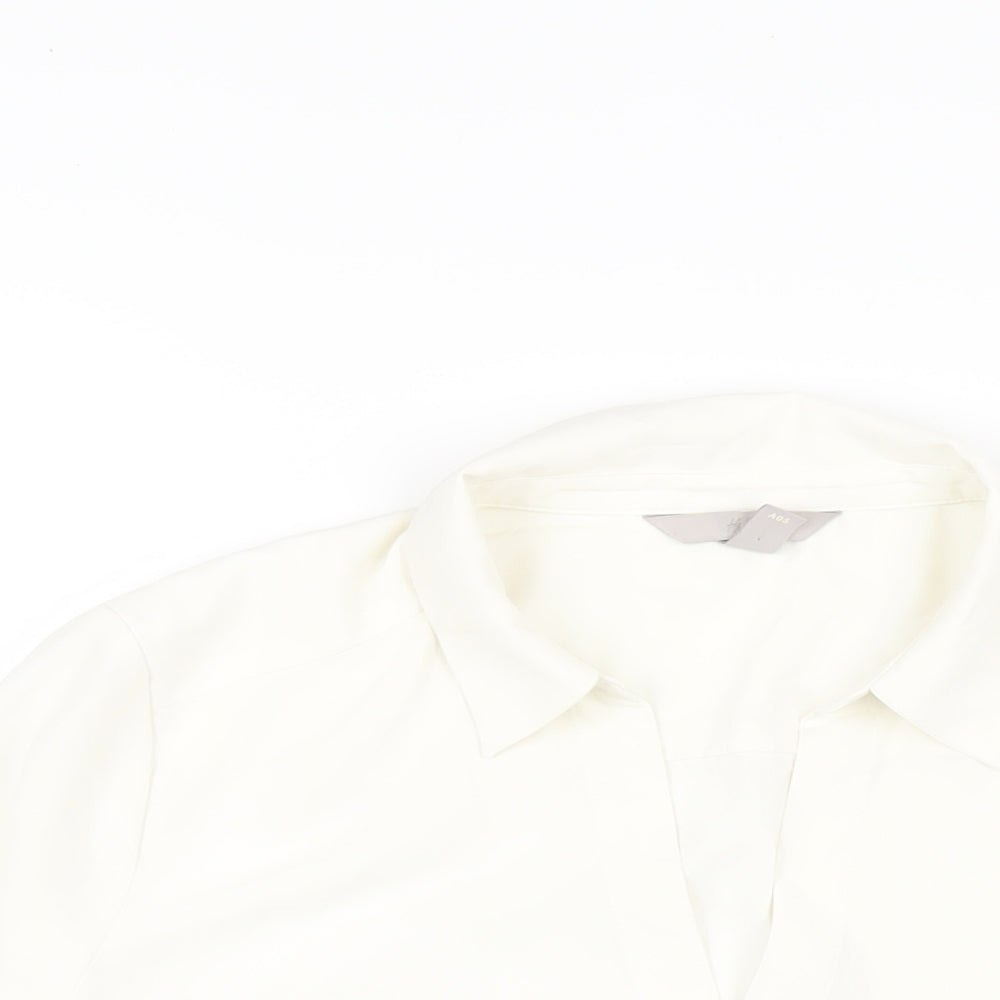 H&M Womens White Polyester Basic Button-Up Size 14 Collared