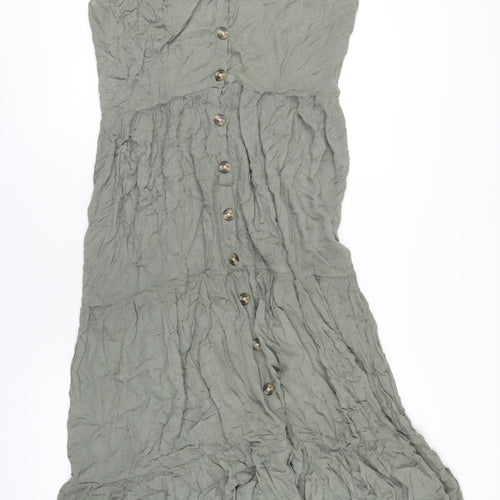 Jeff&Co Womens Green Viscose A-Line Size 16 V-Neck Button