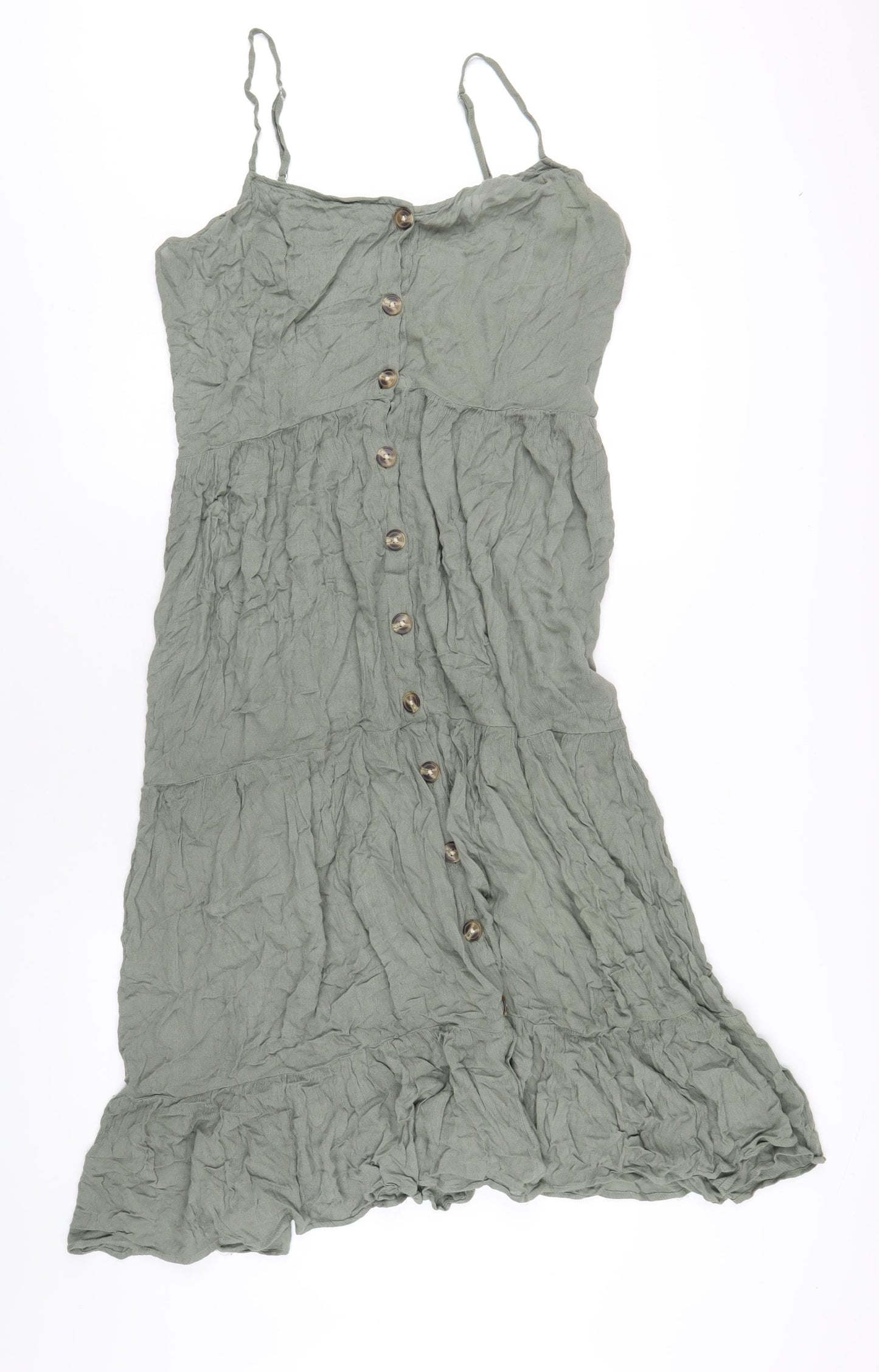 Jeff&Co Womens Green Viscose A-Line Size 16 V-Neck Button