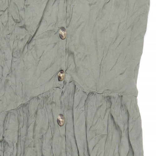 Jeff&Co Womens Green Viscose A-Line Size 16 V-Neck Button