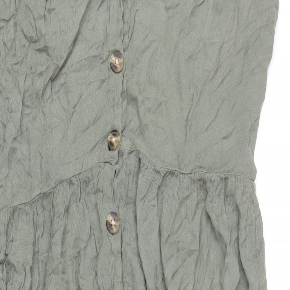 Jeff&Co Womens Green Viscose A-Line Size 16 V-Neck Button