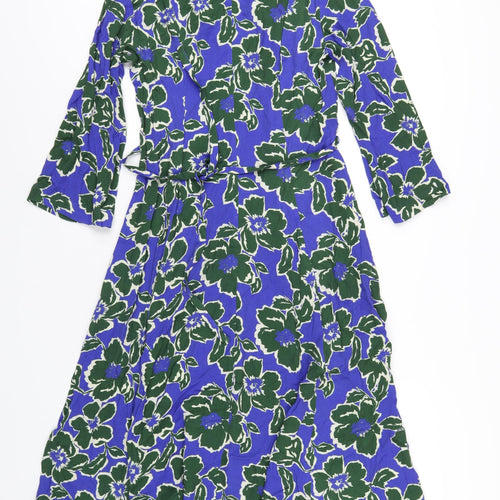 Finery Womens Blue Geometric Viscose A-Line Size 10 V-Neck Button