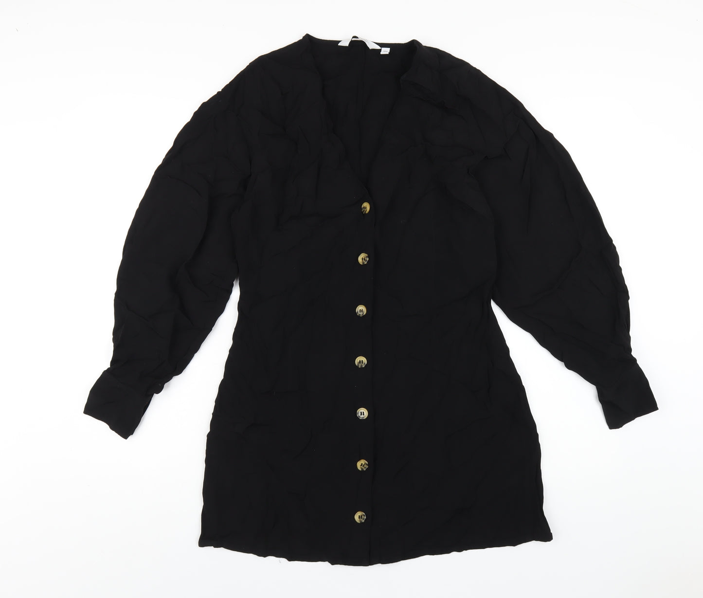 & Other Stories Womens Black Viscose A-Line Size 10 V-Neck Button