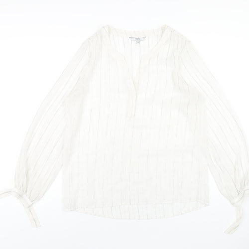 NEXT Womens White Striped Polyester Basic Blouse Size 12 V-Neck