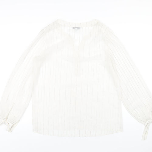 NEXT Womens White Striped Polyester Basic Blouse Size 12 V-Neck