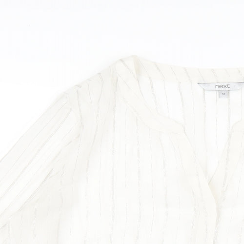 NEXT Womens White Striped Polyester Basic Blouse Size 12 V-Neck