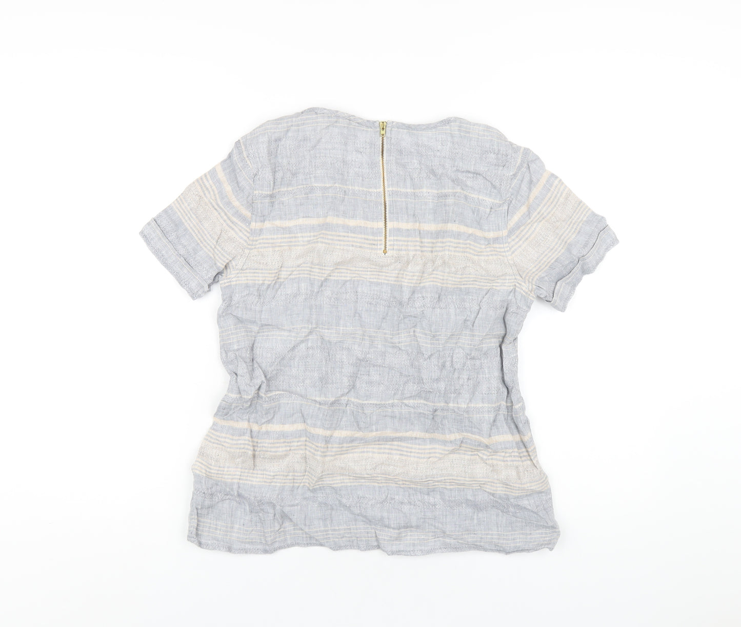Marks and Spencer Womens Blue Striped Linen Basic T-Shirt Size 10 Round Neck