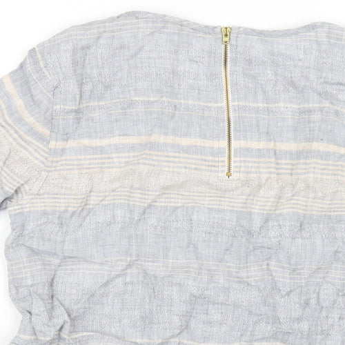 Marks and Spencer Womens Blue Striped Linen Basic T-Shirt Size 10 Round Neck