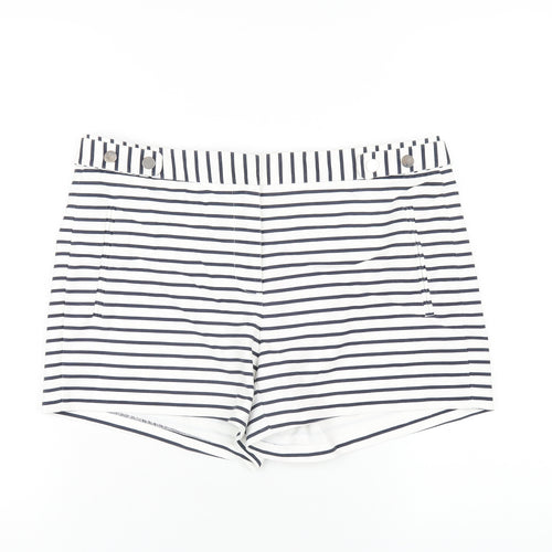 Zara Womens White Striped Cotton Basic Shorts Size L L4 in Regular Zip