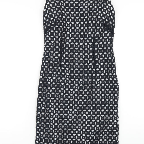 Precis Womens Black Geometric Cotton Pencil Dress Size 6 Round Neck Zip