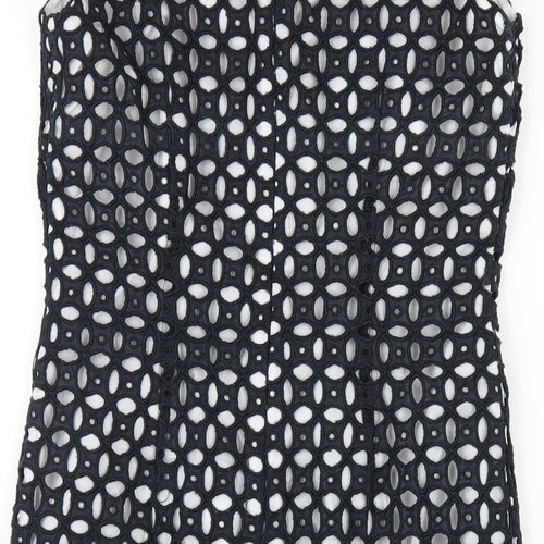 Precis Womens Black Geometric Cotton Pencil Dress Size 6 Round Neck Zip
