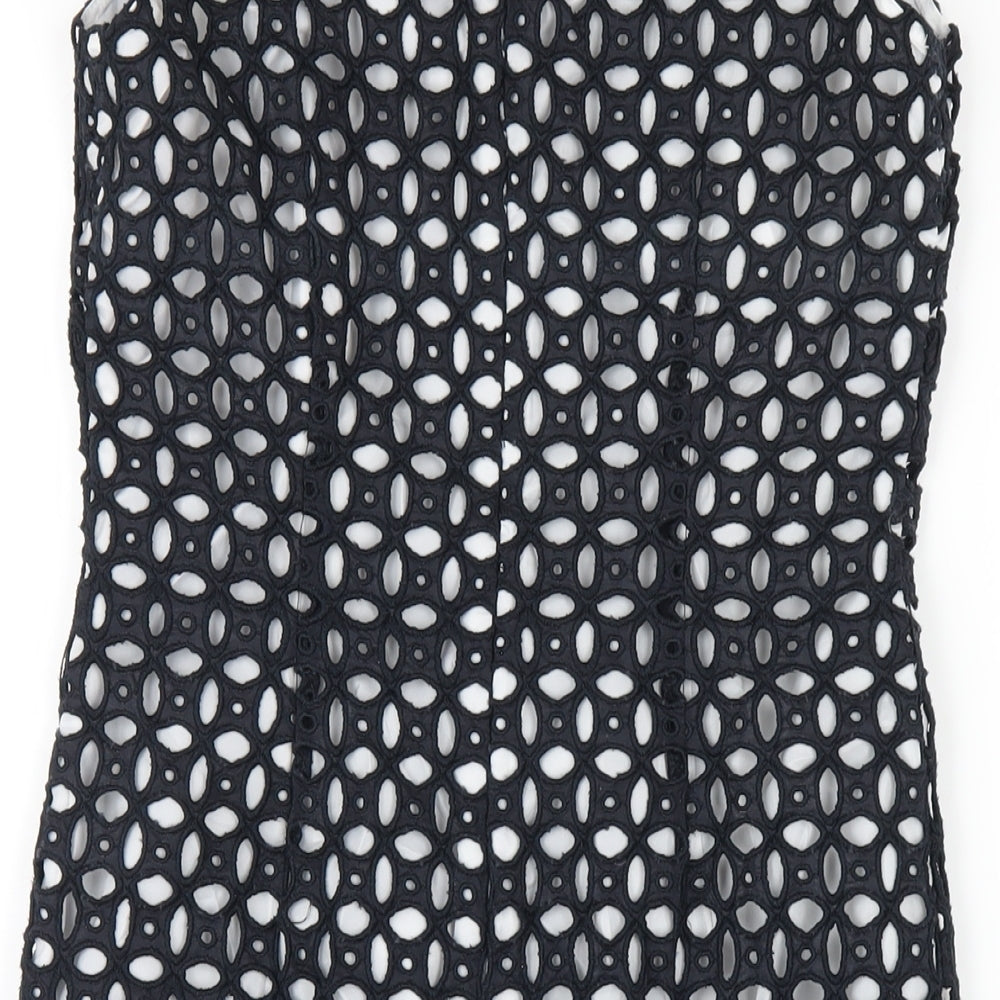 Precis Womens Black Geometric Cotton Pencil Dress Size 6 Round Neck Zip