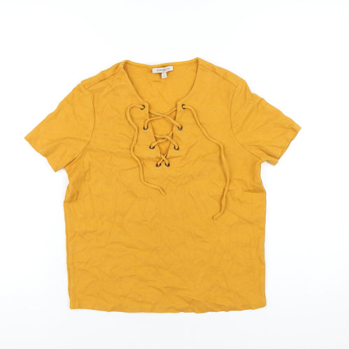 Marks and Spencer Womens Yellow Cotton Basic T-Shirt Size 12 Round Neck