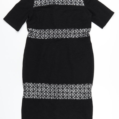 Per Una Womens Black Polyester Pencil Dress Size 16 Roll Neck Zip
