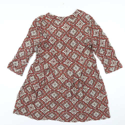 H&M Womens Orange Geometric Viscose A-Line Size 12 V-Neck Pullover